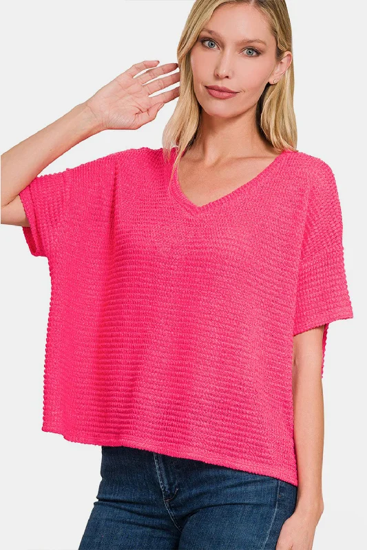 Dressy SweatersDrop Shoulder Short Sleeve Jacquard Knit Top