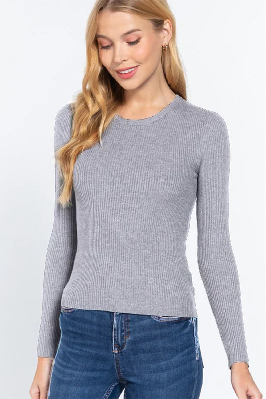 Soft SweatersFull Size Ribbed Round Neck Long Sleeve Knit Top