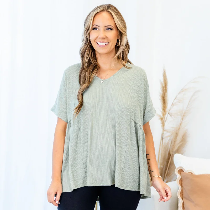 women's tops for those who refuse to compromise on styleKeeping My Distance Top, Light Sage