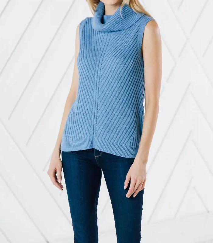 Luxurious Oversized Cardigan SweatersSleeveless Turtleneck Sweater In Cadet Blue