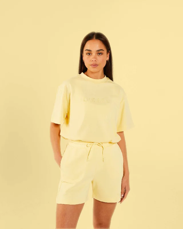 women's tops with cold-shoulder cuts and lace detailingArlene Tee Soft Yellow