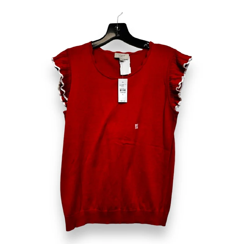 women's tops with embroidery detailsTop Short Sleeve By Loft In Red, Size: M